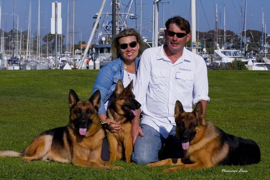 Jeannette and Michael Kempkes with their German Shepherds at the marina
